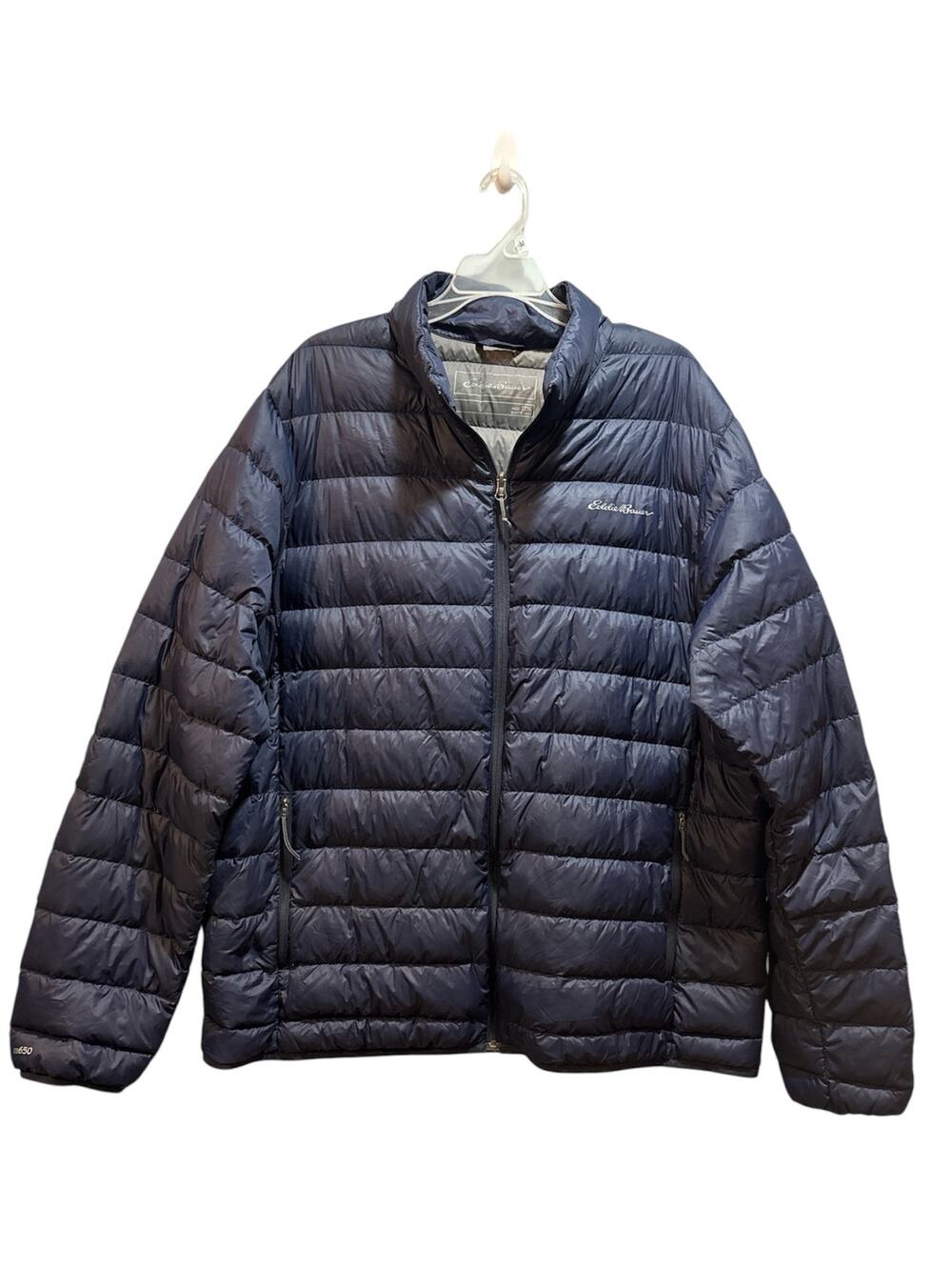 Eddie Bauer men’s 2Xl navy blue down filled puffer jacket. Down feather 650